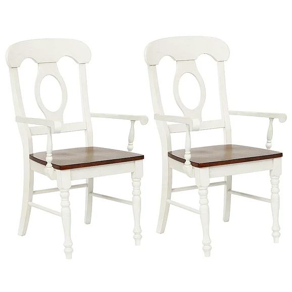 Sunset Trading Andrews Napoleon Dining Chair with Arms in Distressed Antique White and Chestnut Brown (Set of 2) DLU-ADW-C50A-AW-2