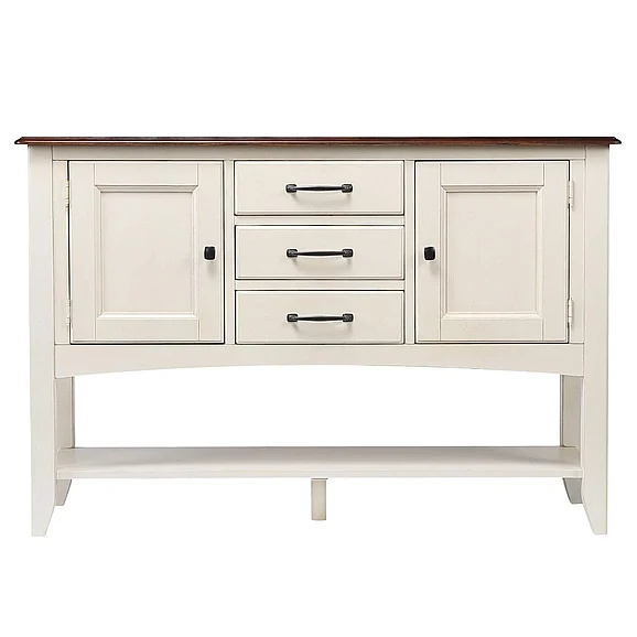 Sunset Trading Andrews Sideboard with Large Display Shelf in White and Chestnut Brown DLU-ADW1122-SB-AW