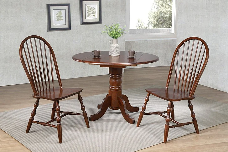 Sunset Trading Andrews 3pc 42" Round Drop Leaf Dining Room Set in Chestnut Brown