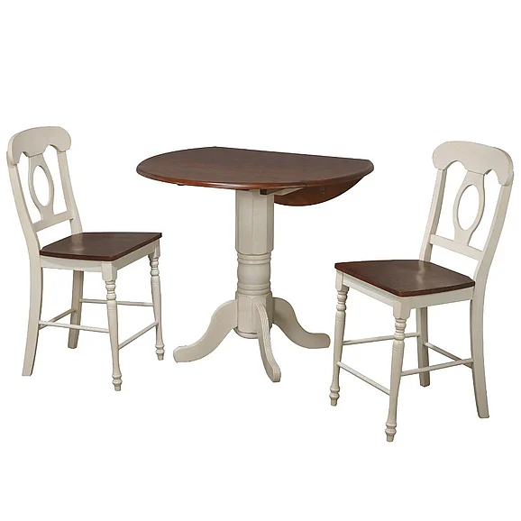 Sunset Trading Andrews 3 Piece 42" Round Extendable Drop Leaf Pub Table Set in Distressed Chestnut Brown DLU-ADW4242CB-B50-AW3PC