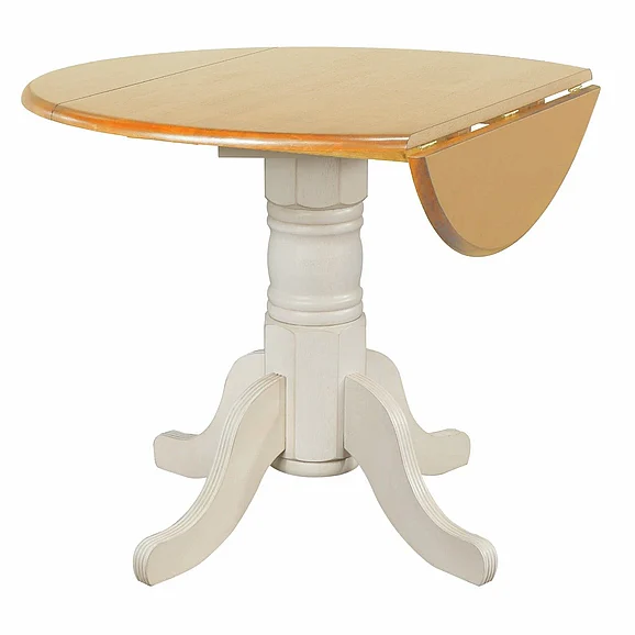 Sunset Trading Oakley Selections 42" Round Extendable Drop Leaf Table in Distressed Antique White/Light Oak DLU-AWLO4242
