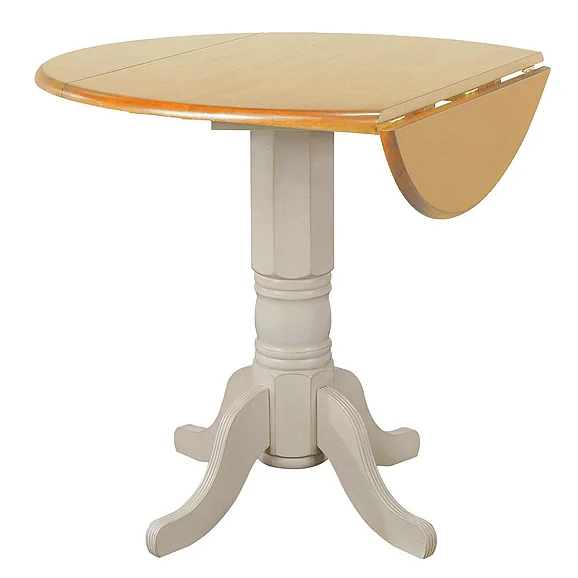 Sunset Trading Oakley Selections 42" Round Extendable Drop Leaf Counter Height Pub Table in Distressed Antique White/Light Oak DLU-AWLO4242CB