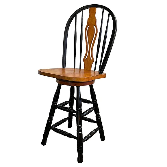 Sunset Trading Black Cherry Selections 24" Keyhole Windsor Barstool in Distressed Antique Black with Cherry DLU-B124-24-BCH