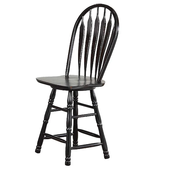 Sunset Trading Selections 24" Counter Height Swivel Barstool in Distressed Antique Black with Cherry Rub DLU-B24-AB