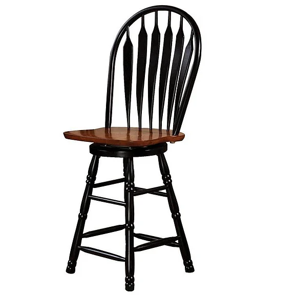 Sunset Trading Selections 24" Counter Height Swivel Barstool in Distressed Antique Black with Cherry DLU-B24-BCH