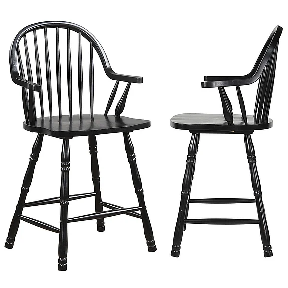 Sunset Trading Black Cherry Selections 24" Windsor Barstool with Arms in Antique Black with Cherry Rub (Set of 2) DLU-B3024A-AB-2
