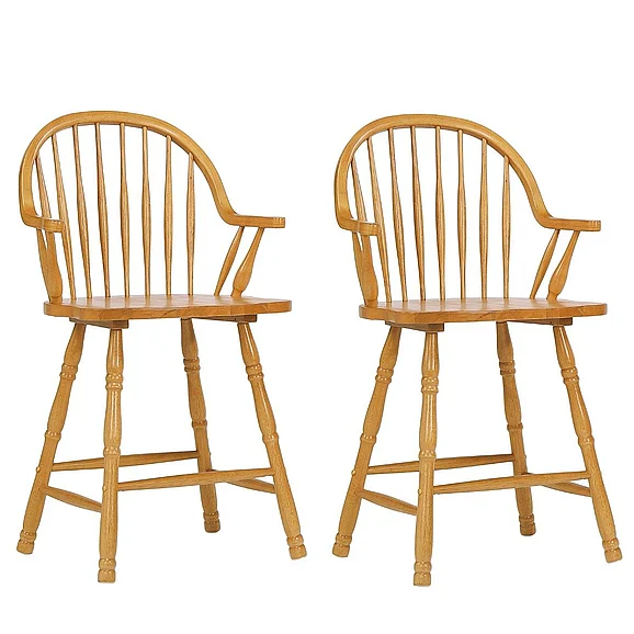 Sunset Trading Oak Selections 24" Windsor Barstool with Arms in Distressed Light Oak (Set of 2) DLU-B3024A-LO-2