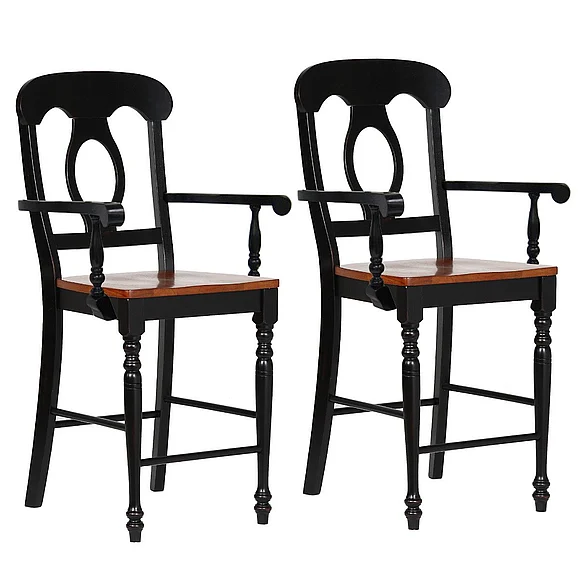 Sunset Trading Black Cherry Selections Napoleon Barstool with Arms in Distressed Antique Black with Cherry Rub (Set of 2) DLU-B50A-BCH-2
