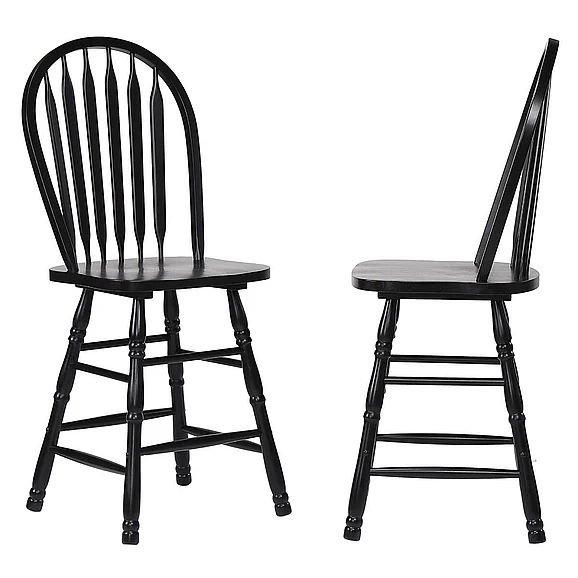 Sunset Trading Selections Arrowback Windsor 24" Barstool in Antique Black (Set of 2) DLU-B824-AB-2