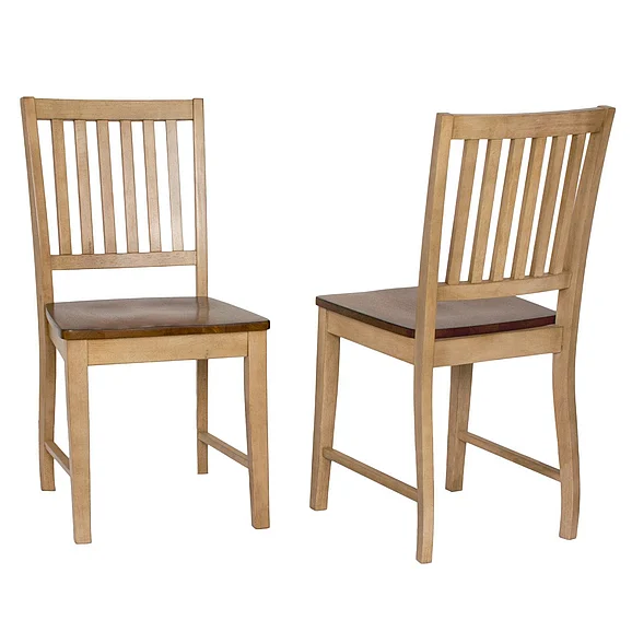 Sunset Trading Brook Slat Back Dining Chair in Distressed Two Tone Light Creamy Wheat with Warm Pecan Brown (Set of 2) DLU-BR-C60-PW-2