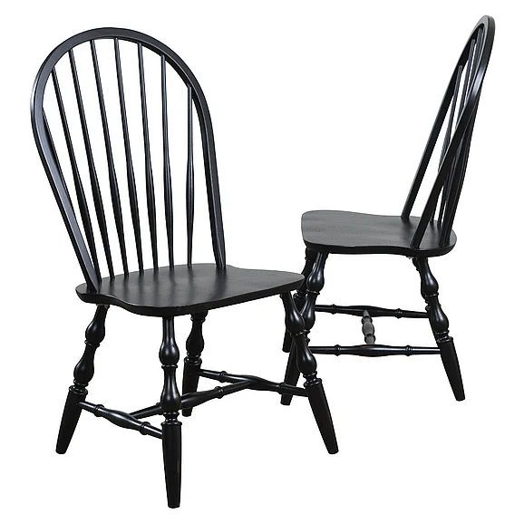 Sunset Trading Black Cherry Selections Windsor Spindleback Dining Chair in Antique Black with Cherry Rub (Set of 2) DLU-C30-AB-2