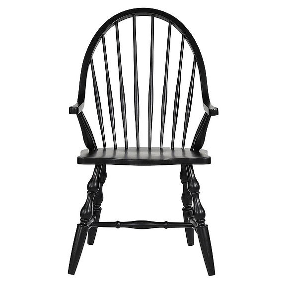 Sunset Trading Black Cherry Selections Windsor Spindleback Dining Chair with Arms in Antique Black with Cherry Rub DLU-C30A-AB