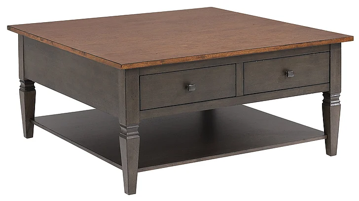 Sunset Trading Dakota 42" Square Coffee Table with Drawers and Storage Shelf in Distressed Brown and Ash Gray DLU-DK-2307-TA