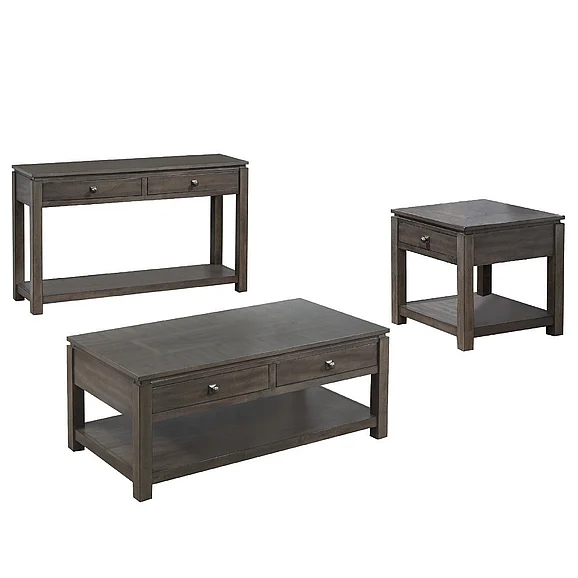 Sunset Trading Shades of Gray 3 Piece Living Room Table Set with Drawers and Shelves in Weathered Gray DLU-EL1602-04-08