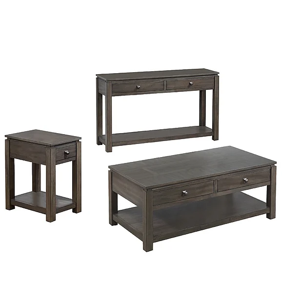 Sunset Trading Shades of Gray 3 Piece Living Room Table Set with Drawers and Shelves in Weathered Gray DLU-EL1603-04-08