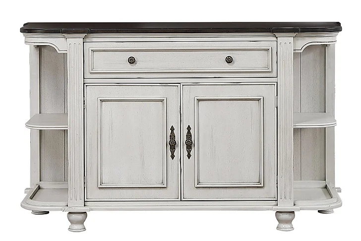 Sunset Trading French Chic Sideboard with Storage Cabinet and Drawer in Distressed Antique White and Walnut Brown DLU-FC-BUF