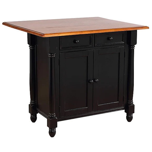 Sunset Trading Antique Black Expandable Kitchen Island with Cherry Drop Leaf Top in Distressed Antique Black with Cherry DLU-KI-4222-BCH