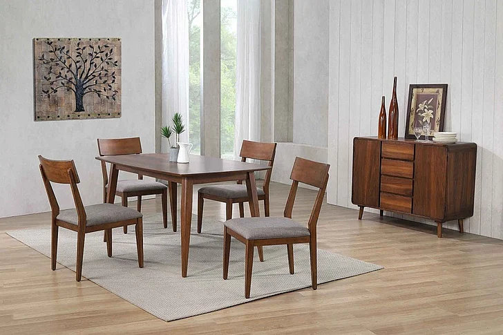 Sunset Trading Mid Century 5pc 60" Rectangular Dining Room Set in Danish Walnut