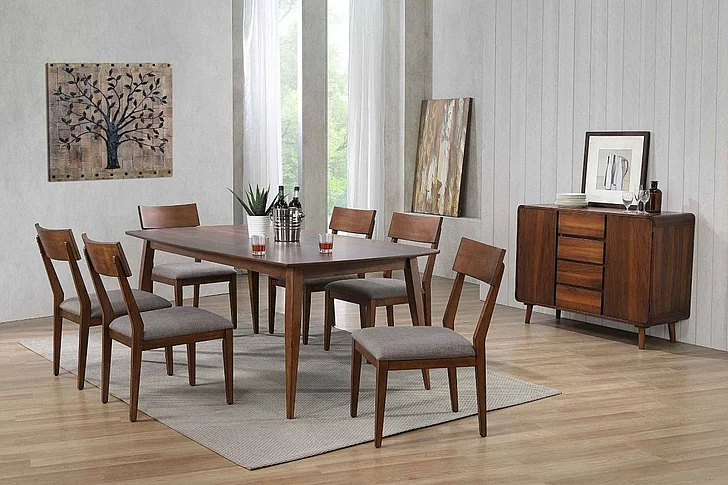 Sunset Trading Mid Century 7pc 78" Rectangular Dining Room Set in Danish Walnut