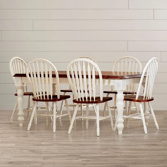 Sunset Trading Andrews 7pc 56-72" Rectangular Dining Room Set in Antique White with Chestnut Brown