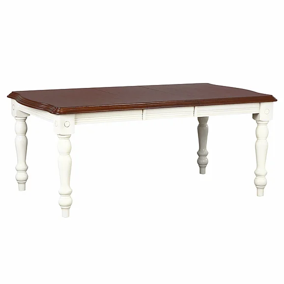 Sunset Trading Andrews 72" Rectangular Extendable Dining Table in Antique White and Chestnut Brown DLU-ADW4272-AW
