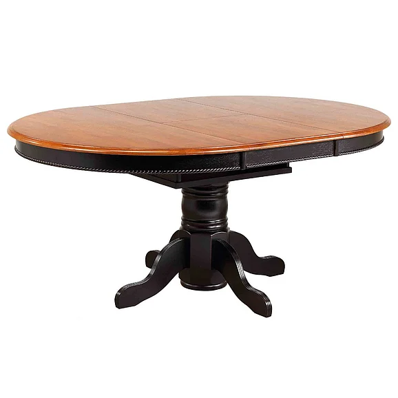 Sunset Trading Black Cherry Selections 48" Round to 66" Oval Extendable Pedestal Dining Table in Distressed Antique Black with Cherry DLU-TBX4866-BCH