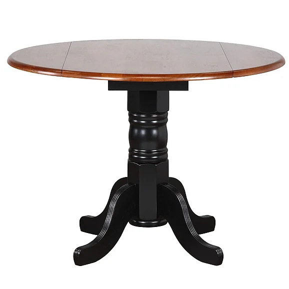 Sunset Trading Black Cherry Selections 42" Round Extendable Drop Leaf Dining Table in Distressed Antique Black with Cherry DLU-TPD4242-BCH