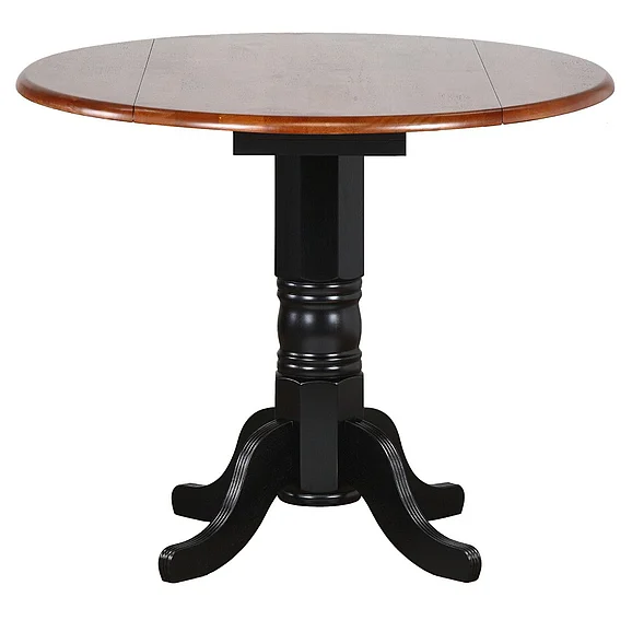 Sunset Trading Black Cherry Selections 42" Round Extendable Drop Leaf Pub Table in Distressed Antique Black with Cherry DLU-TPD4242CB-BCH