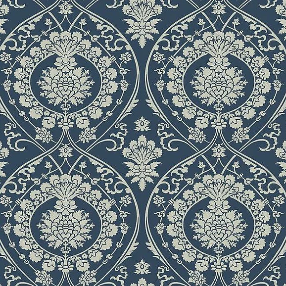 York Damask Resource Library E39 Imperial Damask Wallpaper in Navy/Silver DM4901 (Double Roll) FedEx/UPS