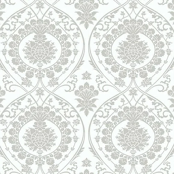York Damask Resource Library E39 Imperial Damask Wallpaper in White/Silver DM4905 (Double Roll) FedEx/UPS