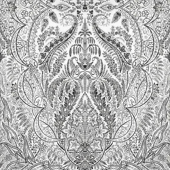 York Damask Resource Library E39 Jaipur Paisley Damas Wallpaper Mural in Black/White DM4911M (4 Panels) FedEx/UPS