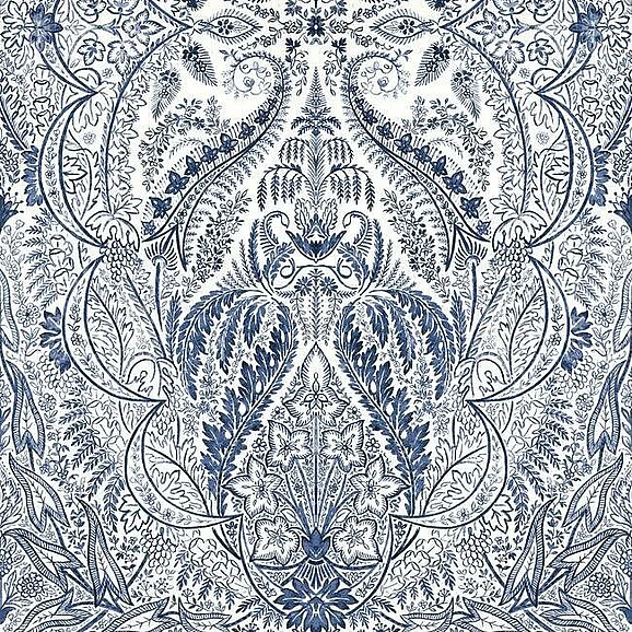 York Damask Resource Library E39 Jaipur Paisley Damas Wallpaper Mural in Blue/White DM4912M (4 Panels) FedEx/UPS