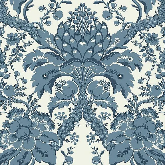 York Damask Resource Library E39 French Artichoke Dam Wallpaper in Blue DM4951 (Double Roll) FedEx/UPS