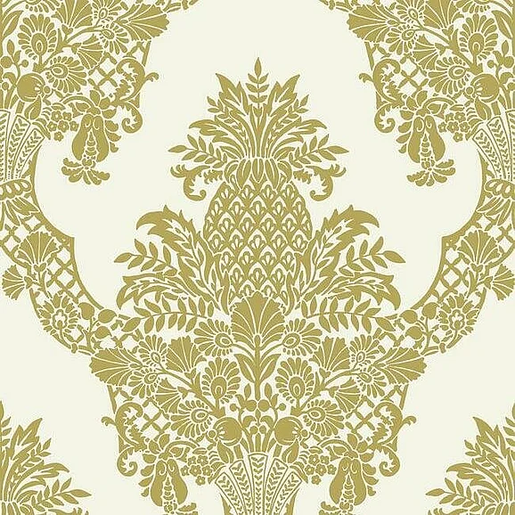 York Damask Resource Library E39 Pineapple Plantation Wallpaper in Gold DM4971 (Double Roll) FedEx/UPS