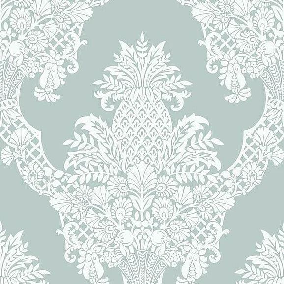 York Damask Resource Library E39 Pineapple Plantation Wallpaper in Blue DM4973 (Double Roll) FedEx/UPS