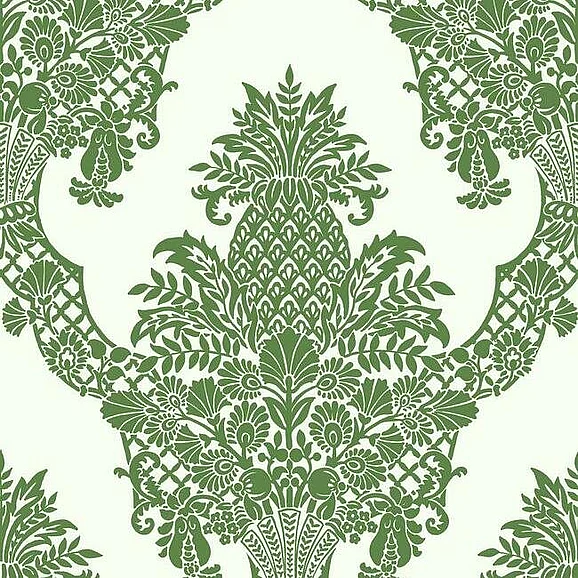 York Damask Resource Library E39 Pineapple Plantation Wallpaper in Green/White DM4976 (Double Roll) FedEx/UPS