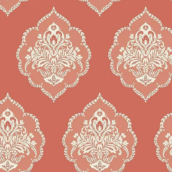 York Damask Resource Library E39 Signet Medallion Dam Wallpaper in Coral DM4981 (Double Roll) FedEx/UPS