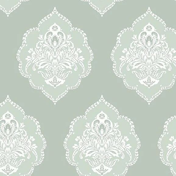 York Damask Resource Library E39 Signet Medallion Dam Wallpaper in Green DM4982 (Double Roll) FedEx/UPS