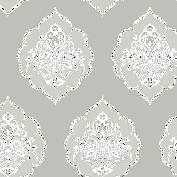 York Damask Resource Library E39 Signet Medallion Dam Wallpaper in Gray DM4984 (Double Roll) FedEx/UPS