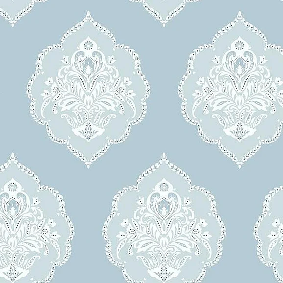 York Damask Resource Library E39 Signet Medallion Dam Wallpaper in Light Blue DM4985 (Double Roll) FedEx/UPS