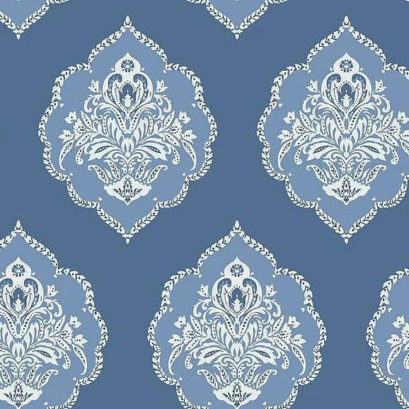 York Damask Resource Library E39 Signet Medallion Dam Wallpaper in Blue DM4986 (Double Roll) FedEx/UPS