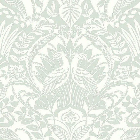 York Damask Resource Library E39 Egret Damask Wallpaper in Green DM4998 (Double Roll) FedEx/UPS