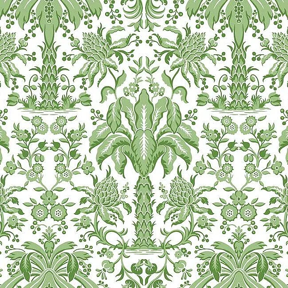 York Damask Resource Library E39 Palmetto Palm Damask Wallpaper in Green DM5011 (Double Roll) FedEx/UPS