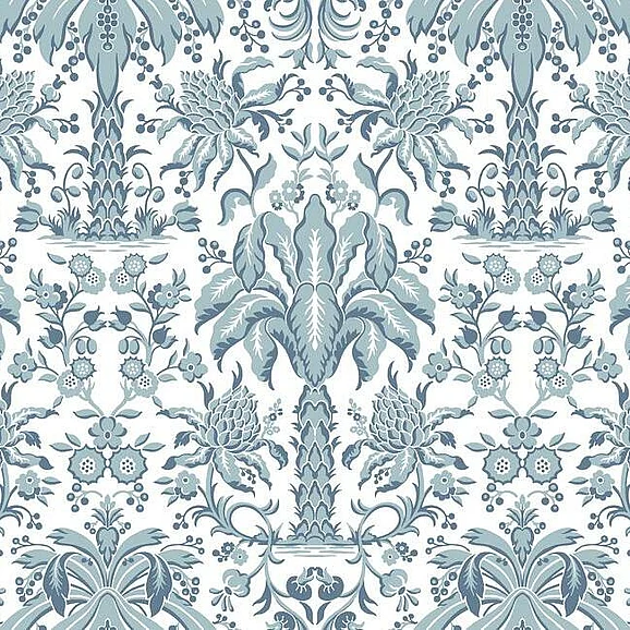 York Damask Resource Library E39 Palmetto Palm Damask Wallpaper in Blue DM5012 (Double Roll) FedEx/UPS
