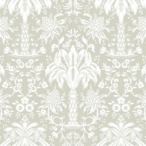 York Damask Resource Library E39 Palmetto Palm Damask Wallpaper in Beige DM5013 (Double Roll) FedEx/UPS