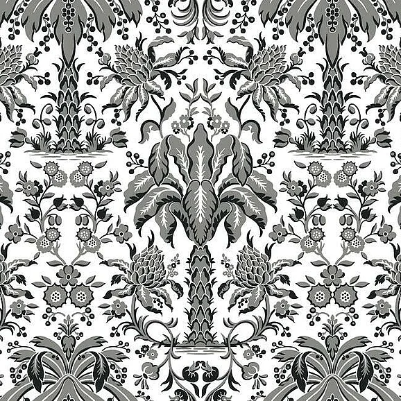York Damask Resource Library E39 Palmetto Palm Damask Wallpaper in Black DM5014 (Double Roll) FedEx/UPS