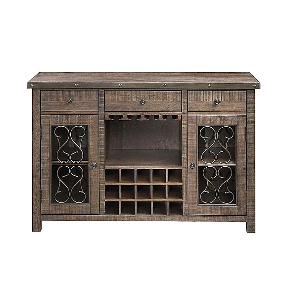ACME Raphaela Server w/Cup Holder & Wine Rack in Weathered Cherry DN00983