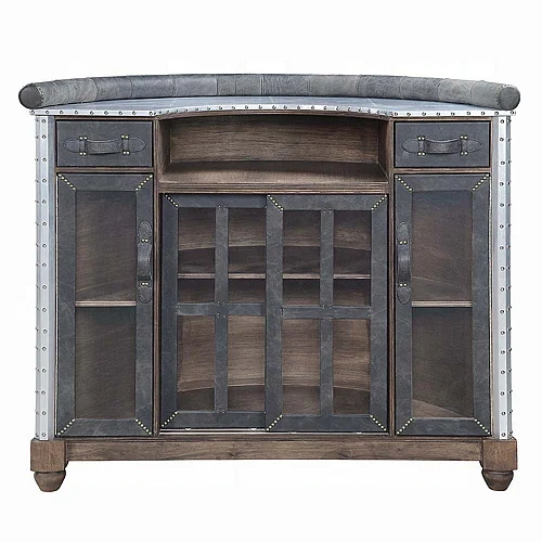 ACME Furniture Rahma Bar Table in Antique Ebony Top Grain Leather & Aluminum DN01019