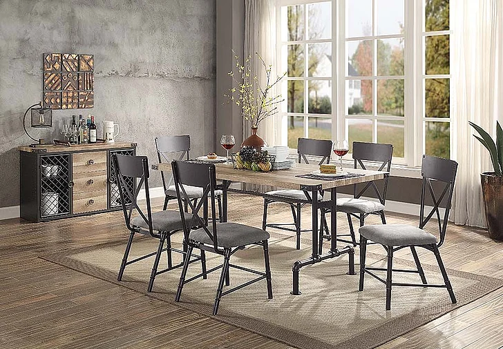 ACME Edina 7pc Dining Room Set in Oak & Sandy Black