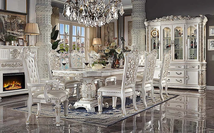 ACME Vendome 9pc Double Pedestal Dining Room Set in Antique Pearl